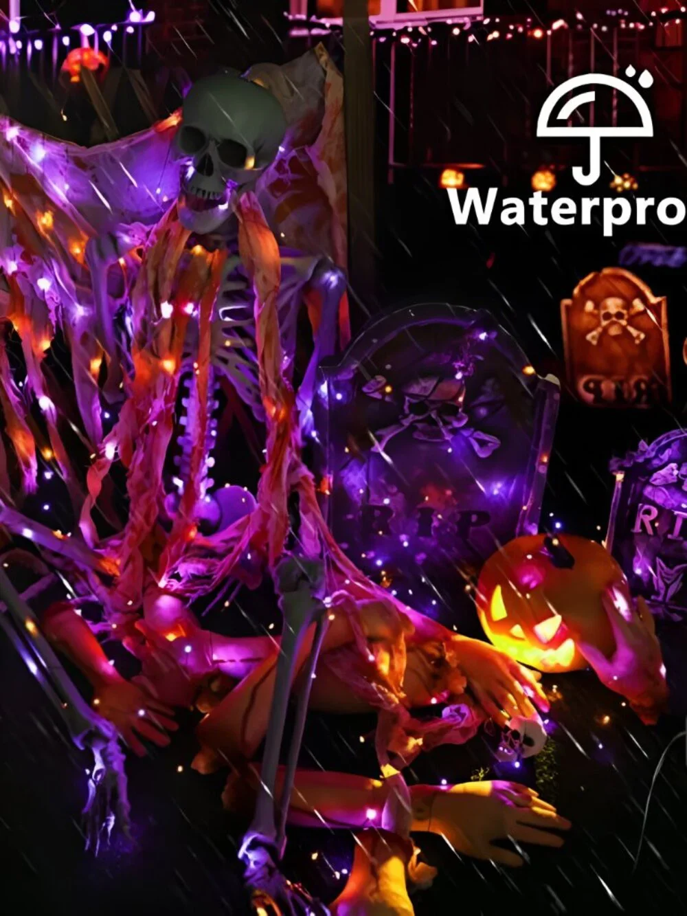 Solar Halloween Lights Outdoor, 2 Pack Total 240 LED Orange Purple